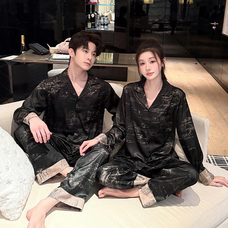 睡衣情侣装一男一女冰丝2026新款轻奢高级感印花可外穿套装家居服