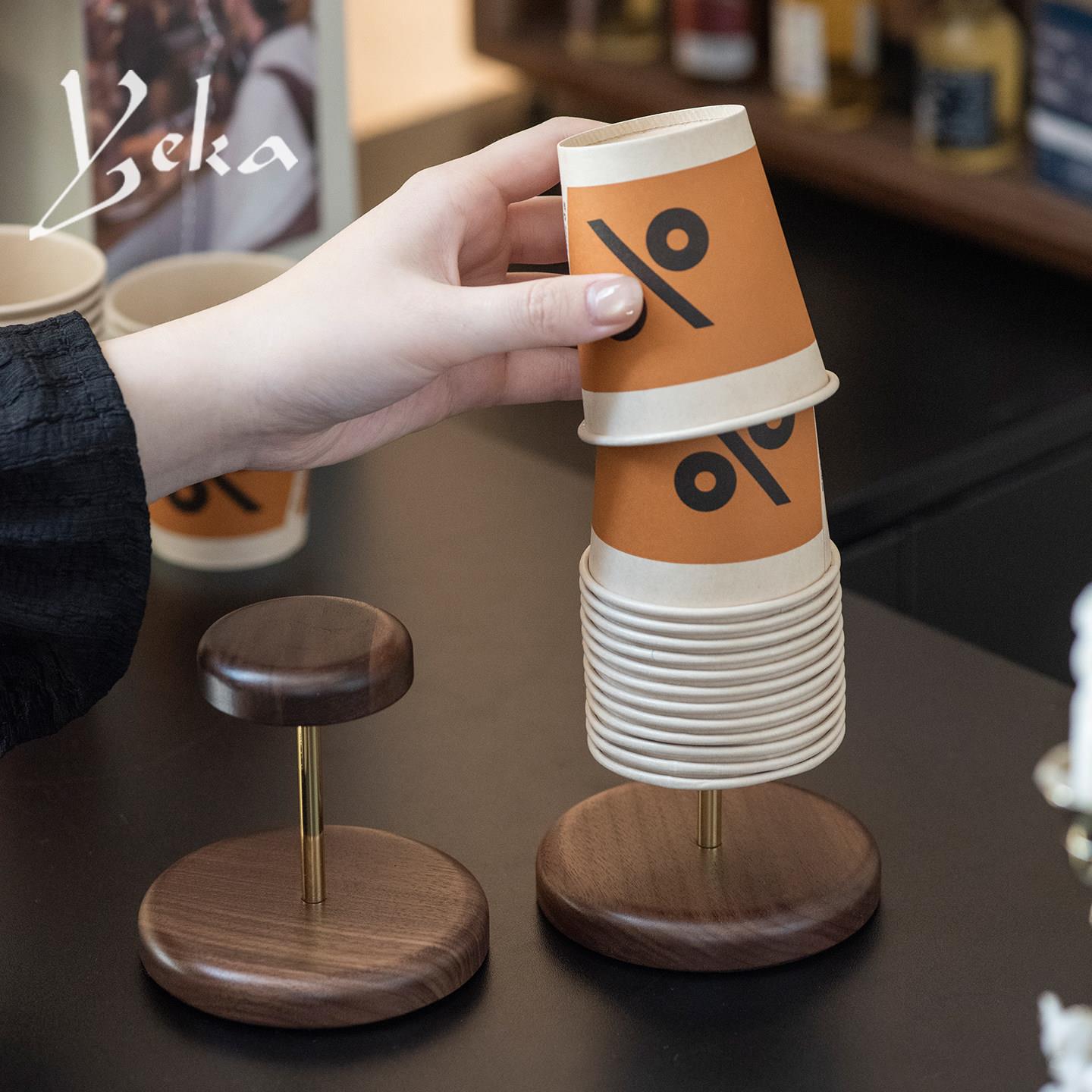 纸杯架高级桌面一次性杯子杯托底座实木茶杯收纳架咖啡奶茶店杯架