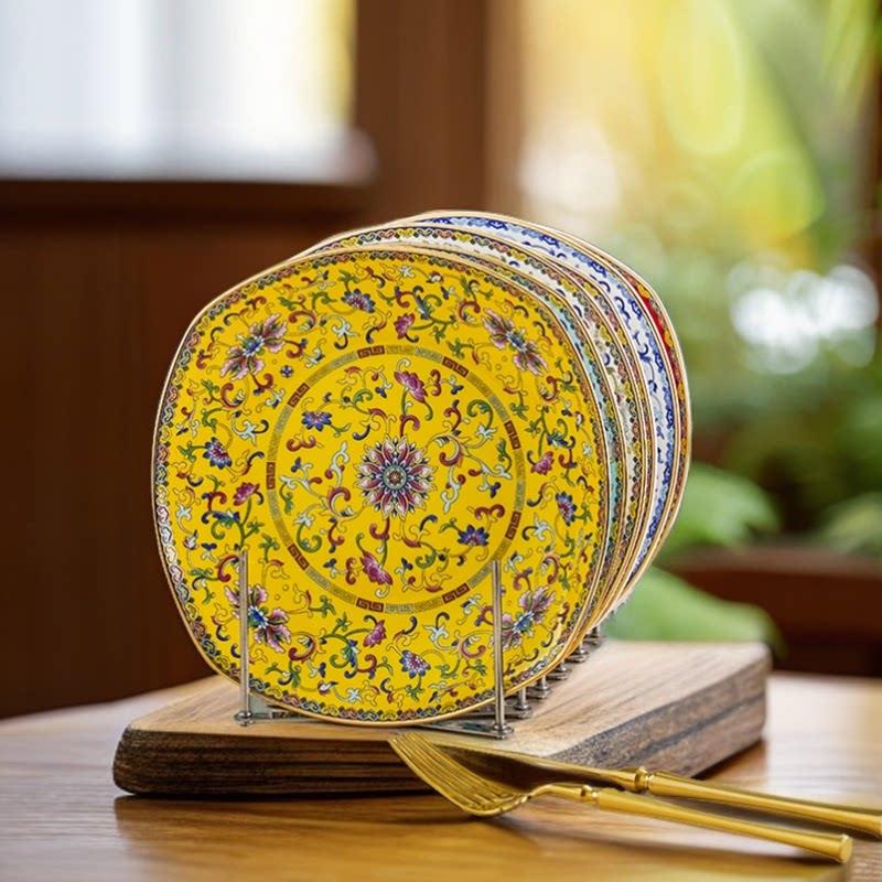 描金珐瑯彩家用盘子子碟子深盘方形异形凉菜盘冷菜景德镇陶瓷餐具