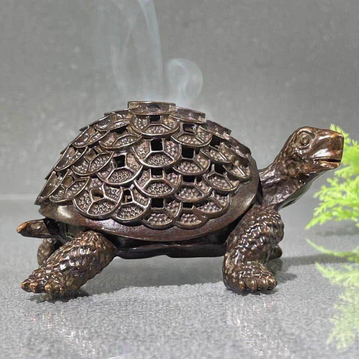 古玩铜器收藏金钱乌龟茶道香炉摆件镂空香薰炉家居客厅茶桌装饰品