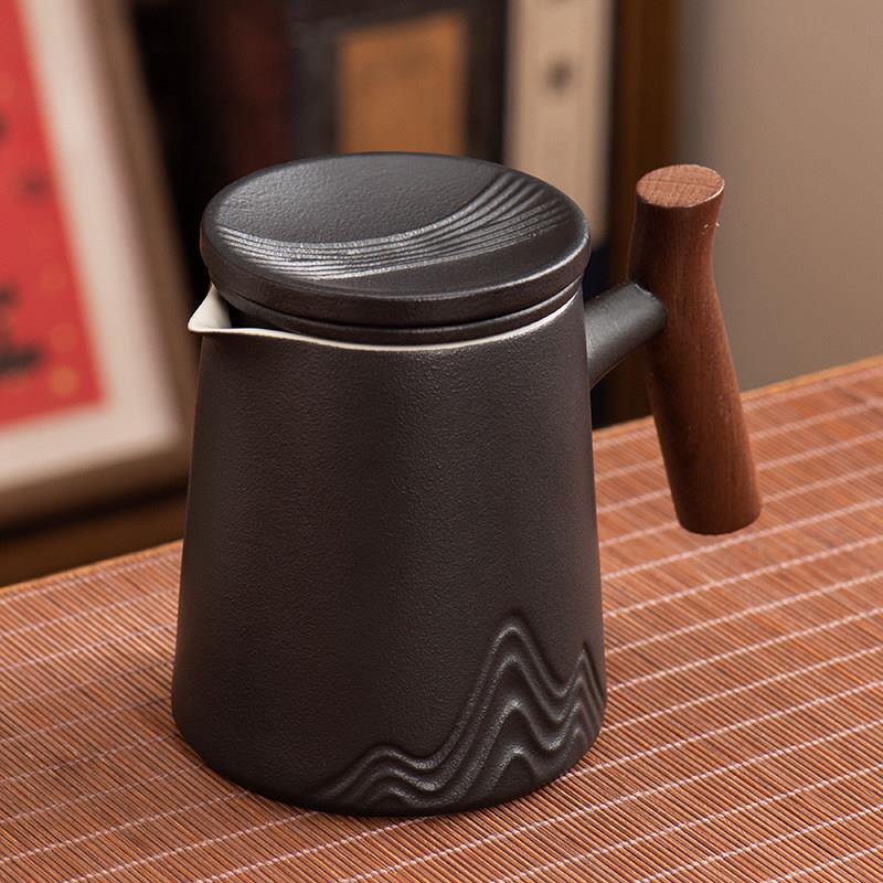 黑陶泡茶壶茶水分离家用办公陶瓷单壶大号茶具带内胆泡茶器防烫