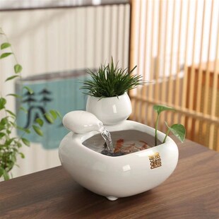 家居招财鱼缸陶瓷自动循环流水摆件静音加湿器猫咪喂食宠物饮水机