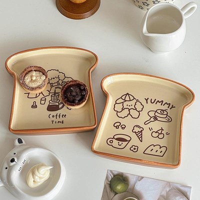 穆尼 创意插画吐司面包甜品盘盘水果盘零食早餐点心碟韩国水果盘