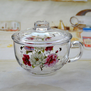 韩国进口麦片儿童牛奶早餐杯500ml耐热钢化玻璃带盖子水杯果汁杯