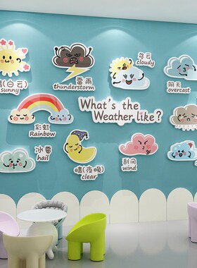 幼儿园墙面装饰天气预报气象员贴纸画早教中心辅导班主题墙布置