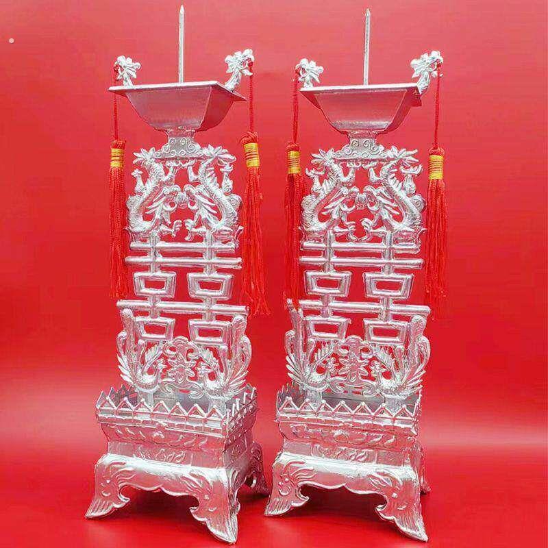 大号双喜龙凤烛台婚庆婚嫁传统锡制烛台双喜嫁妆中式蜡烛台古代