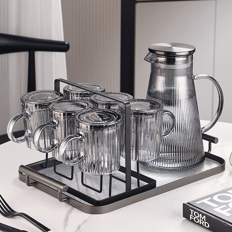现代高级感玻璃杯套装家用水杯客厅待客茶杯家庭喝水杯子杯架杯具,餐饮具,玻璃杯,淘宝优惠券,粉丝福利购,淘宝优惠卷