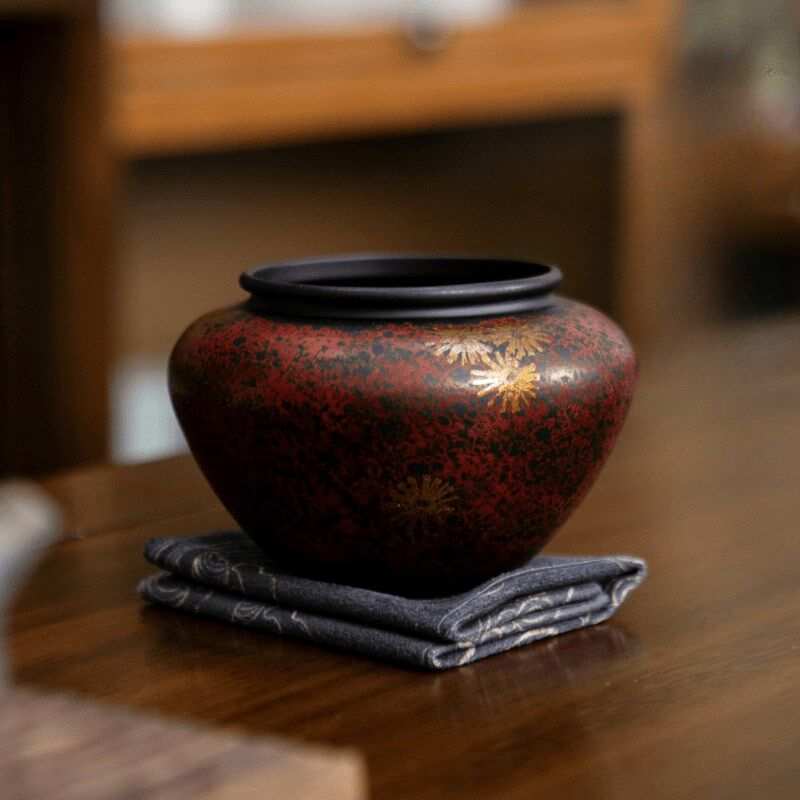 磐皿老铁漆器茶渣缸家用桌面水盂建水茶水缸废水桶茶配茶洗