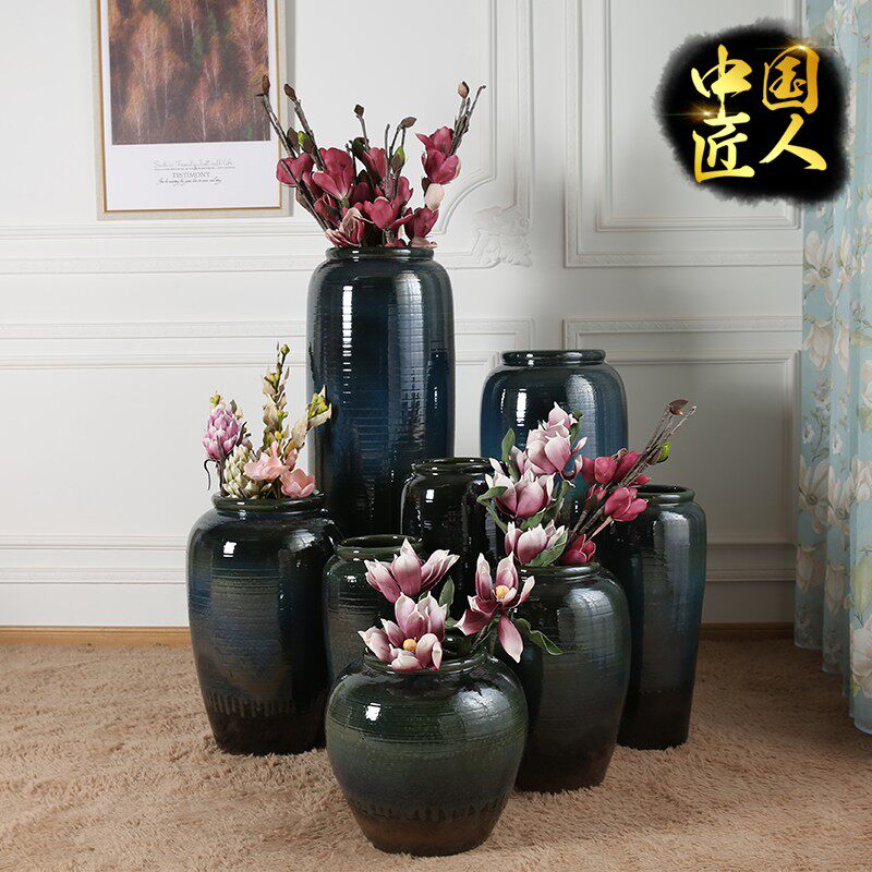干花花瓶摆件客厅插花摆设陶瓷瓷瓶中式现代家居餐桌装饰手工陶罐图片