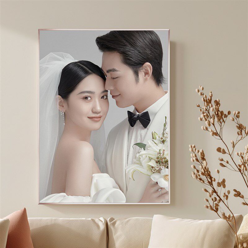 高级感婚纱照挂墙相框定制洗照片放大结婚家庭全家福打印制作相片