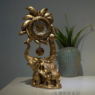 欧式 母子大象招财静音座钟台钟摆钟客厅卧室书房家用工艺摆件