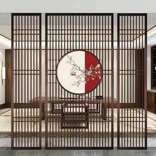 新中式简约复古不锈钢隔断简约入户门客厅遮挡玄关铁艺定制屏风
