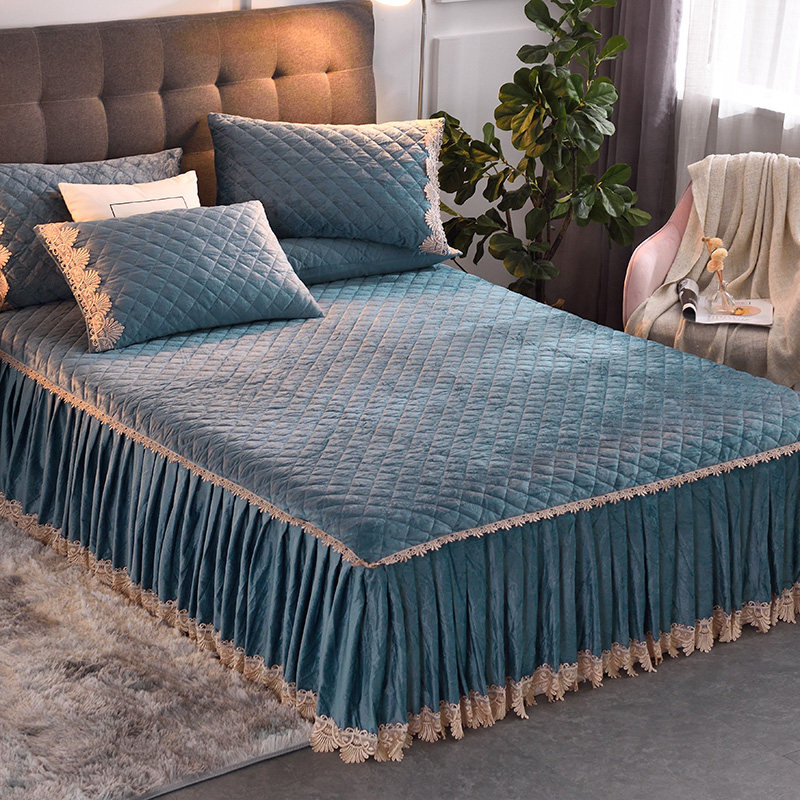 2020新款床罩床裙式单件水晶绒蕾丝珊瑚夹棉加厚床套防滑高端床群,床上用品,床裙,淘宝优惠券,粉丝福利购,淘宝优惠卷