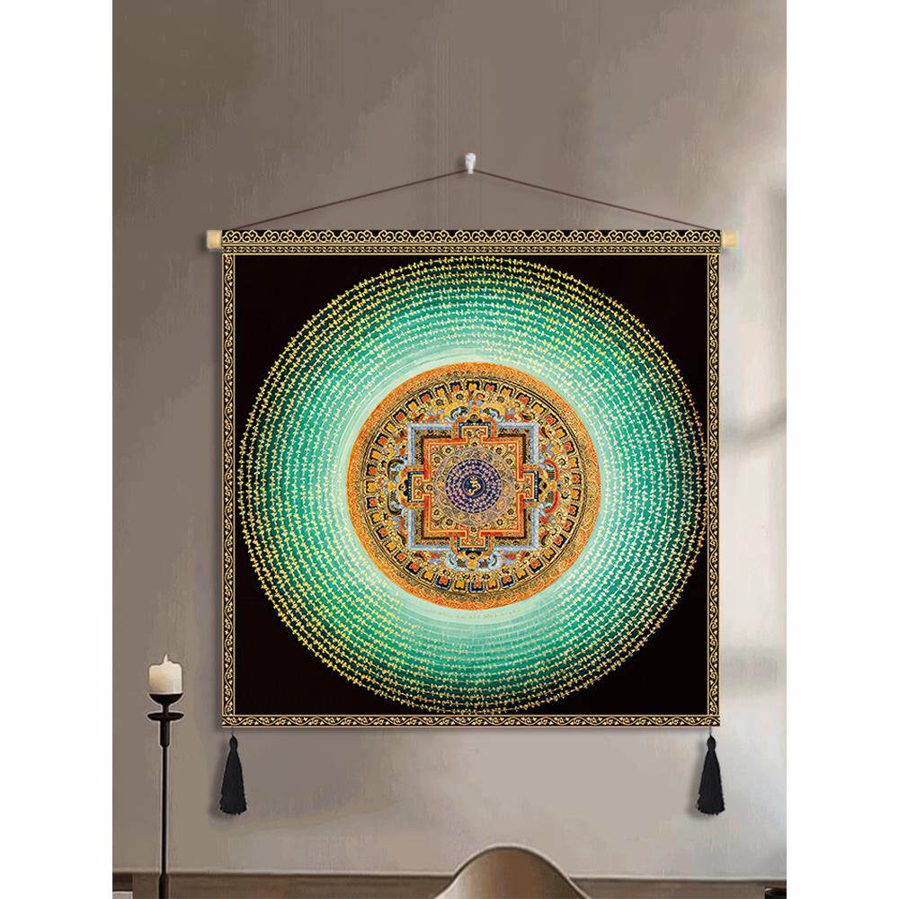 藏式唐卡六字咒藏式曼荼罗布艺挂画曼荼罗客厅佛堂背景装饰挂布