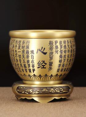全黄铜精雕心经金蝉黄铜聚米缸心经香炉进米铜缸聚宝盆