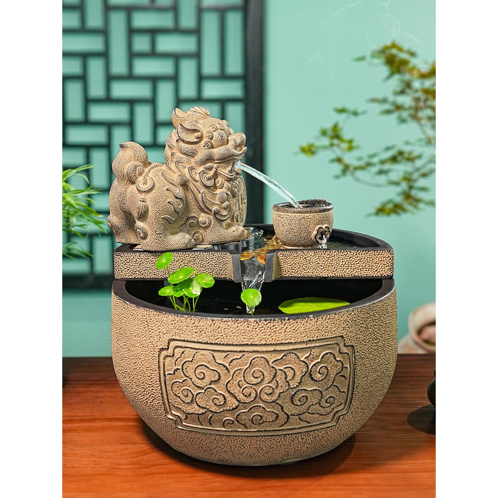 貔貅招财流水摆件新中式家居风水鱼缸客厅桌面加湿器循环水景摆设
