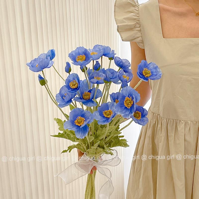 ins风冰岛高档虞美人仿真花假花加花瓶客厅花束插花摆件拍照道具