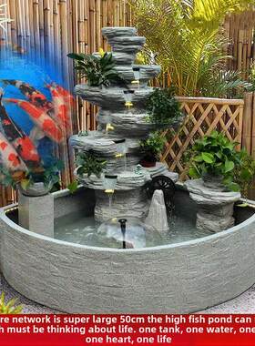 大型室外假山流水喷泉循环水花园庭院房屋鱼塘景观风水轮摆件
