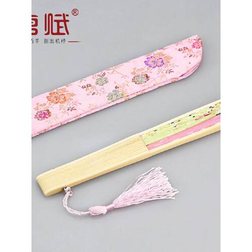 丝绸古风扇子流苏折扇汉服女式随身绢布全竹中国风特色礼品送老外