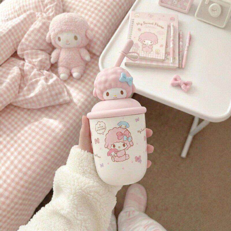 可爱小美保温杯女士高颜值水杯大容量吸管杯学生上学专用2026新款