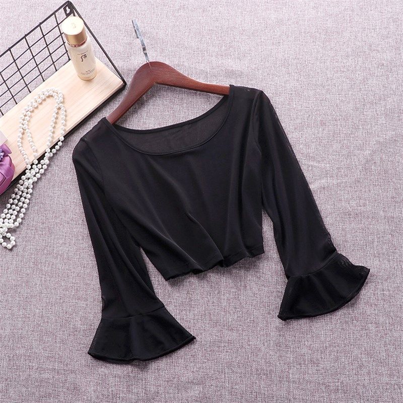 2023夏半截5分喇叭袖百搭小罩衫 半截打底衫长袖纱衣上衣,女装/女士精品,蕾丝衫/雪纺衫,淘宝优惠券,粉丝福利购,淘宝优惠卷