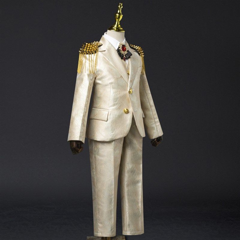 儿童西装套装高端男童模特走秀礼服男孩主持人钢琴香槟色演出服