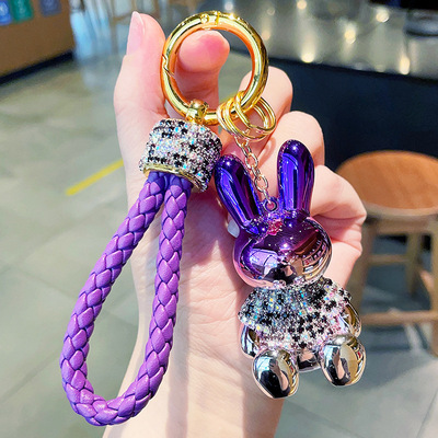 2023年新款高档镶钻小兔子车钥匙扣精致女包包挂件小饰品钥匙链女