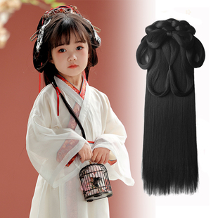 儿童战国袍假发古风汉服一体式懒人发髻魏晋风清冷感后压发包