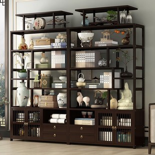 中式博古架落地茶具收纳柜非实木多宝阁置物架多层工艺品展示架子