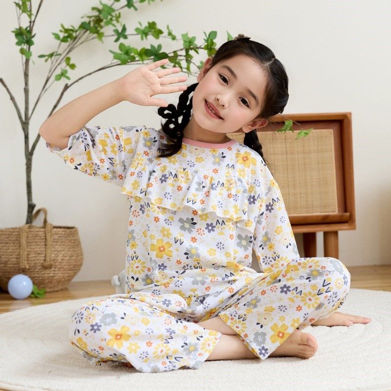 女童棉绸夏季睡衣薄款中袖儿童女孩大童绵绸空调家居服防凸点套装,童装/婴儿装/亲子装,家居服套装,淘宝优惠券,粉丝福利购,淘宝优惠卷