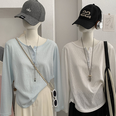 欧玛莱圆领小纽扣纯色长