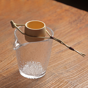 竹茶滤玻璃公道杯组合 功夫茶具茶漏分茶公杯套装 锤目纹耐热茶海