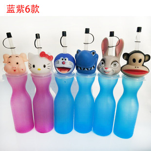 塑料杯吸管卡通果汁饮料奶茶杯 一次性杯子 动物杯儿童成人杯水杯