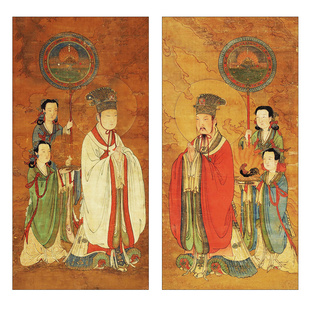 日宫太阳神君月宫太阴星君道家神像挂画水陆画丝绸古画已装裱挂轴