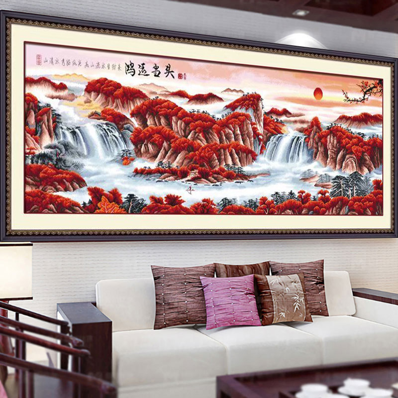 机绣十字绣鸿运当头2021新款线绣客厅大幅山水画2米满绣大气成品,居家布艺,十字绣成品,淘宝优惠券,粉丝福利购,淘宝优惠卷