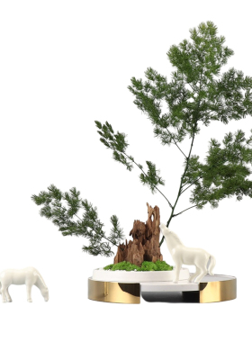 新中式创意蓬莱松盆景办公室家居客厅书房茶几组合软装饰品摆件