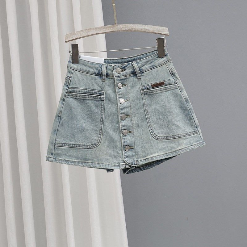 夏季口袋牛仔裤裙女2024新款单排扣半身裙高腰百搭防走光a字短裙,女装/女士精品,牛仔裤,淘宝优惠券,粉丝福利购,淘宝优惠卷