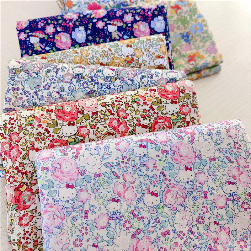 60支精梳纯棉卡通猫咪布衣服裙子童装Lolita手工平纹猫星全棉面料