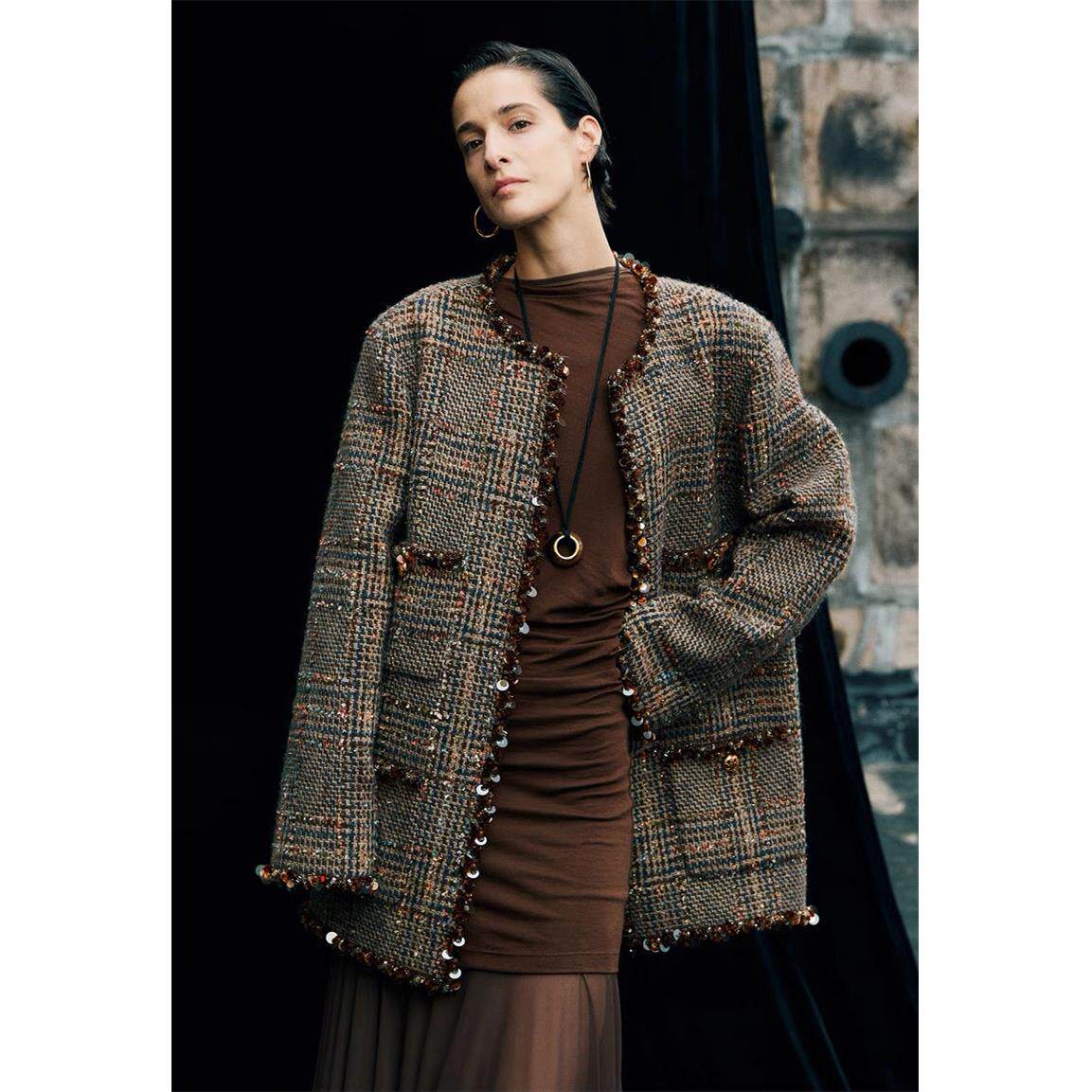 新的豪华重工业咖啡色钻石亮片小香蕾丝手工串珠DIY服装配件口袋