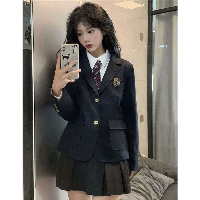 春秋季jk制服西装外套女日制校供感学院风小个子百搭西服短裙套装