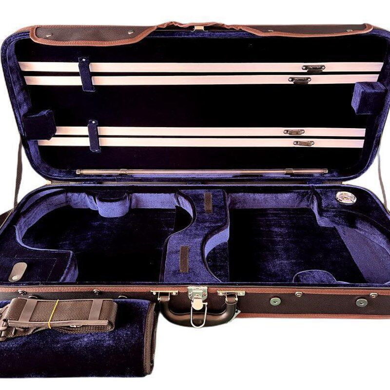 艺鸣乐器-黑色防潮木质夹板双琴盒 两只装小提琴盒 双肩  容4支弓