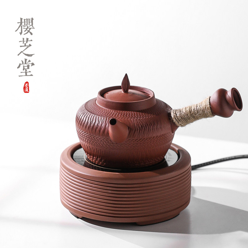 潮汕跳盖砂铫壶 电陶炉煮茶壶煮白茶陶壶手作侧把壶急须壶煮茶炉
