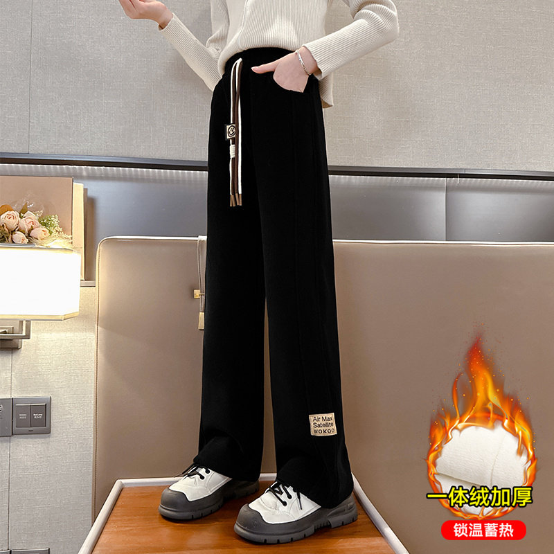 女童加绒裤子秋冬2023新款儿童加厚一体绒休闲长裤女孩冬季阔腿裤