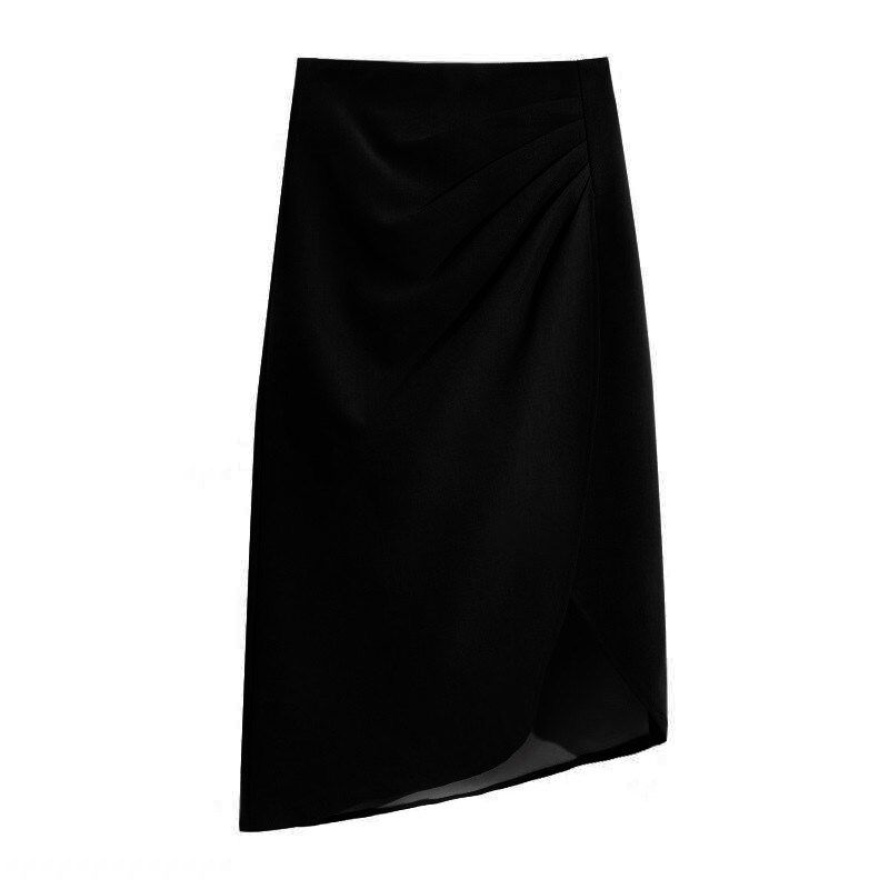 胖mm遮肚子中长款不对称抽褶开叉半身裙夏大码高腰显瘦A字包臂裙