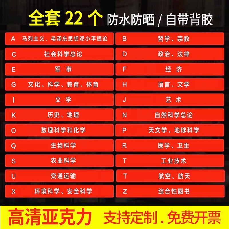 亚克力图书馆分类学校书架读书室标签贴类目提示牌安全标识牌看书