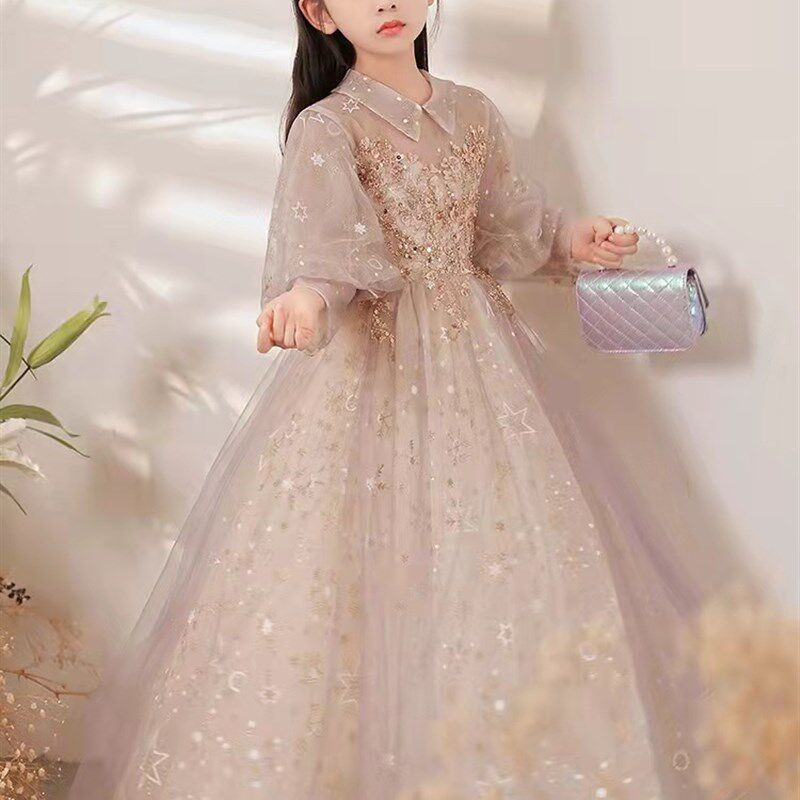 大码女大童公主裙蓬蓬纱花童婚纱生日宴会宴会礼服走秀钢琴表演服