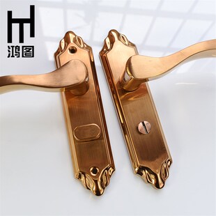 304不锈钢卫生间门锁无钥匙洗手间玻璃铝合金门玫瑰金单舌通用型