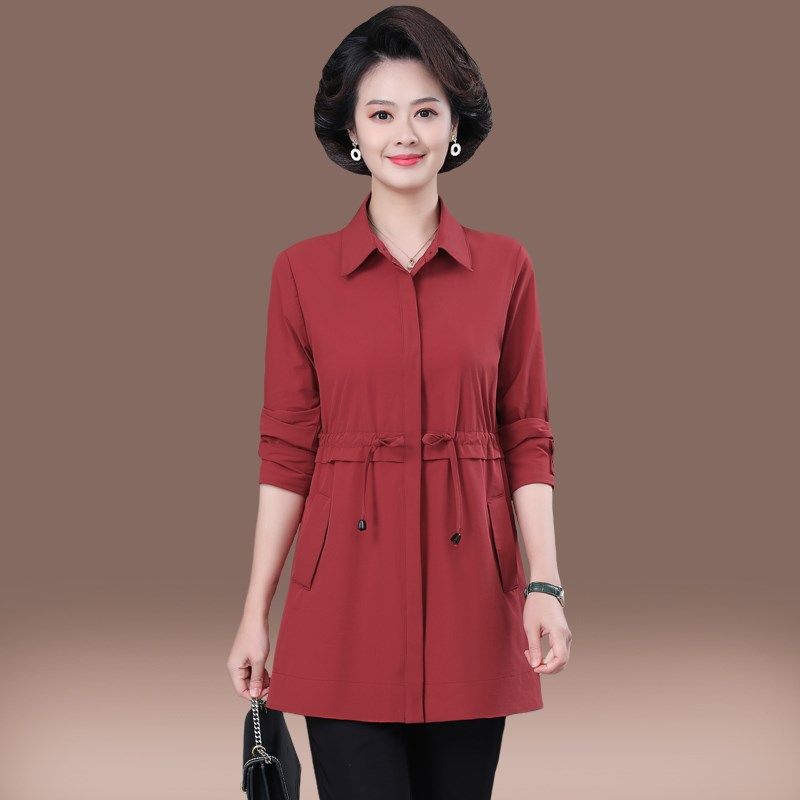 妈妈装春秋薄款外套女士中年新款洋气上衣中老年女装高贵中长风衣