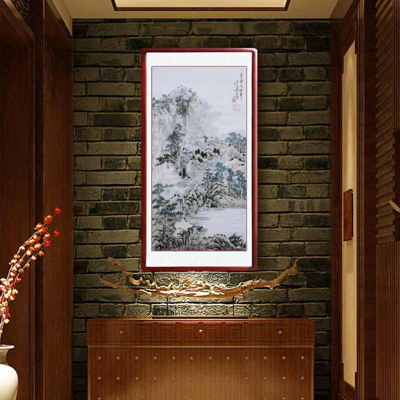 国画山水手绘客厅装饰画写意书画木框卷轴装裱卧室书房餐厅水墨画