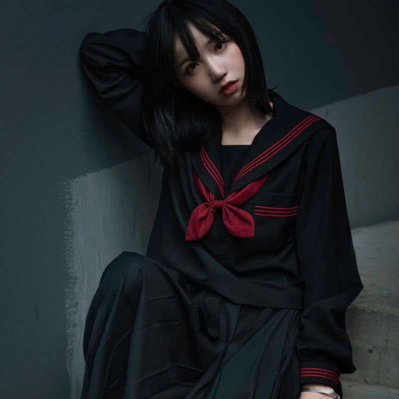 樱花家族jk制服水手服 赤三本基本款黑色不良长袖 中间服套装女